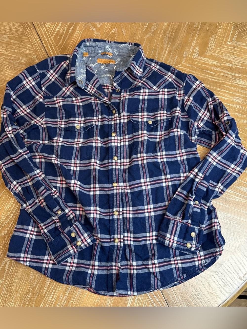 JACHS Girlfriend Navy Plaid Shirt with snaps